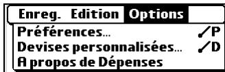 PALM TUNGSTEN C - Utilisation des menus de l'application dépenses - 2