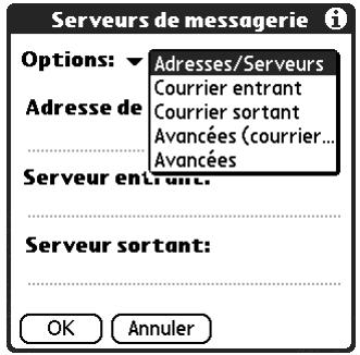 PALM TUNGSTEN C - Pour modifier l'adresse électronique et les paramètres du serveur de messagerie : - 1