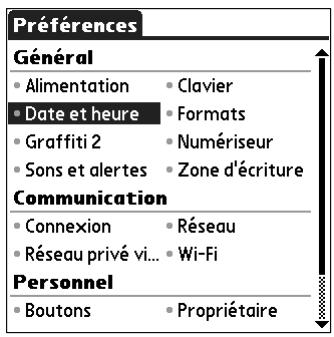 PALM TUNGSTEN C - Pour ouvrir les écrous des préférences communication : - 1
