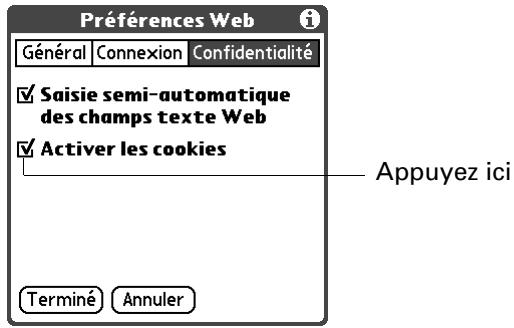 PALM TUNGSTEN C - Pour activer ou désactiver les cookies : - 1