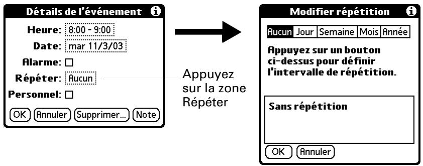 PALM TUNGSTEN C - Pour planifier un événement récurrent ou continu : - 1