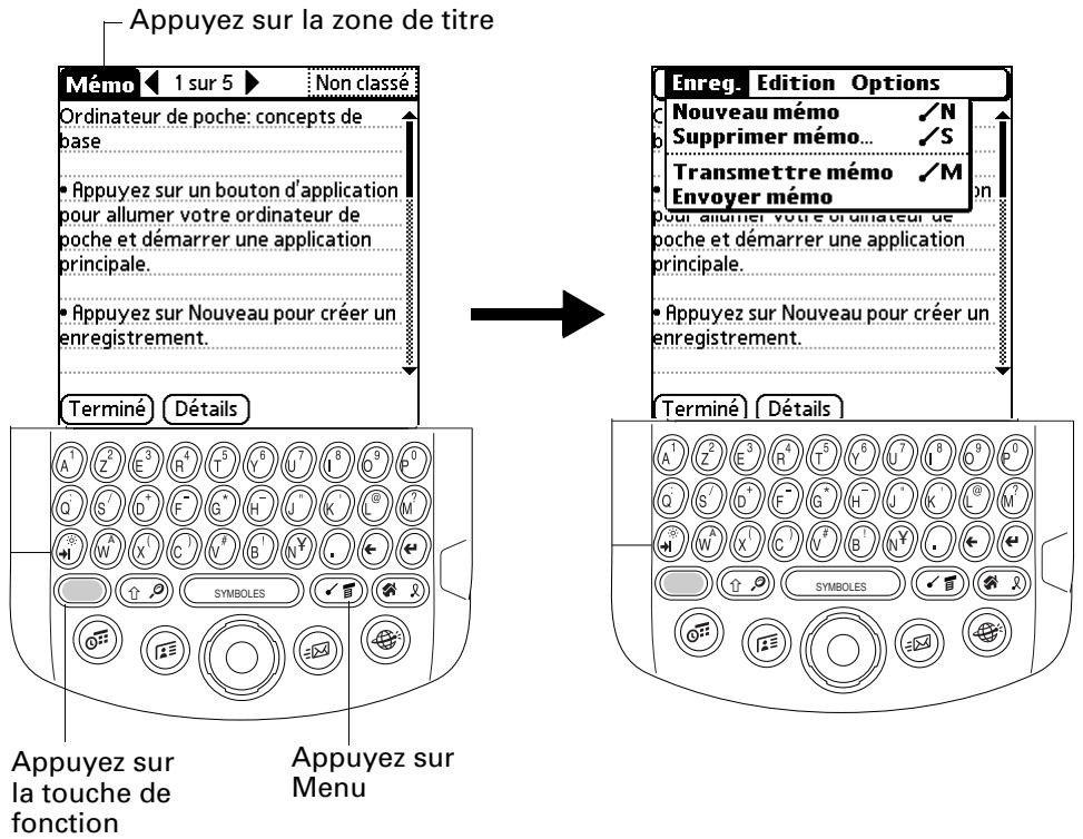 PALM TUNGSTEN C - Pour ouvrir la barre de menus : - 1