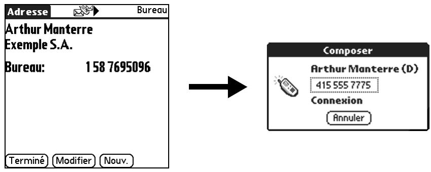 PALM TUNGSTEN C - Pour établir une connexion avec la numérotation automatique : - 1