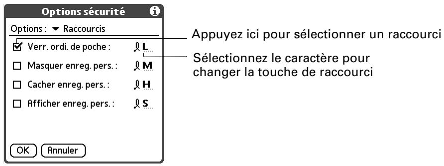 PALM TUNGSTEN C - Pour créer et activer des raccourcis de sécurité : - 1