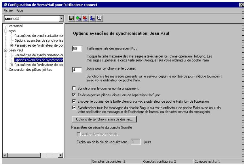 PALM TUNGSTEN C - Spécificiez les options de synchronisation de votre choix : - 1