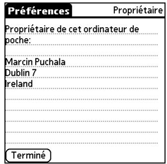 PALM TUNGSTEN C - Pour saisir les préférences relatives au propriétaire : - 1