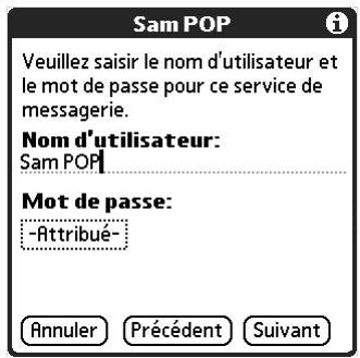 PALM TUNGSTEN C - Pour saisir le nom d'utilisateur et le mot de passe du compte : - 1