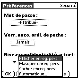 PALM TUNGSTEN C - Masquage partiel ou total automatique des enregistrements personnels - 1