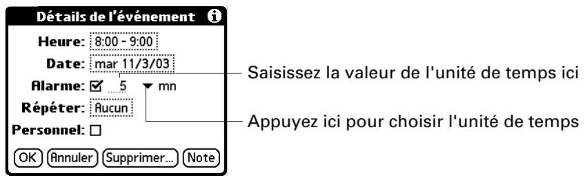 PALM TUNGSTEN C - Pour définir une alarme pour un événement : - 1