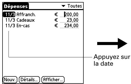 PALM TUNGSTEN C - Pour modifier la date d'une dépense : - 1