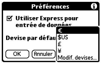 PALM TUNGSTEN C - Pour modifier votre devise par défaut : - 1