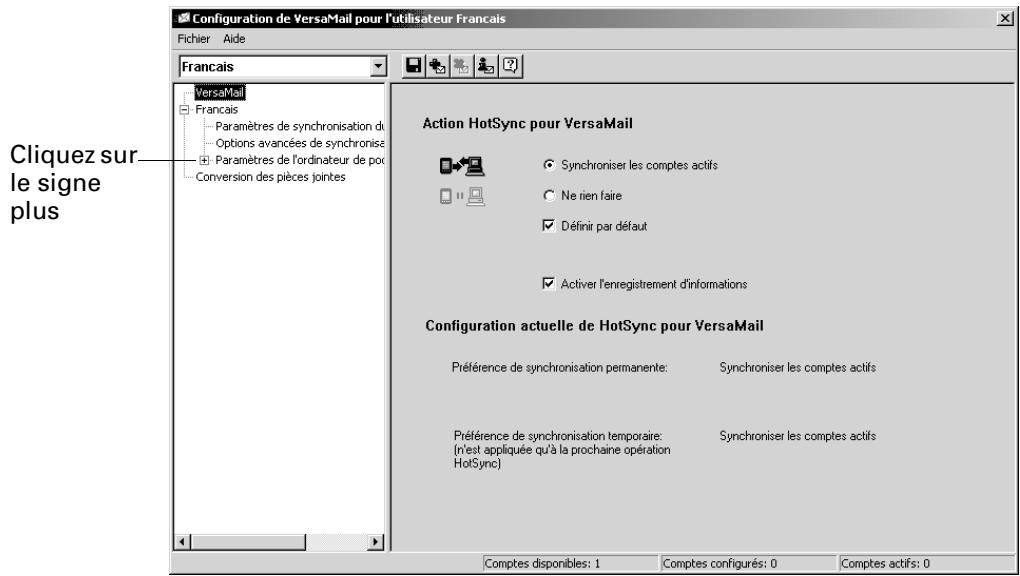 PALM TUNGSTEN C - Pour configurer un compte et définir les options de synchronisation : - 1