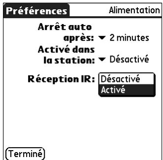 PALM TUNGSTEN C - Pour modifier le paramètre de réception par infrarouge : - 1