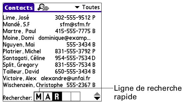 PALM TUNGSTEN E - Pour rechercher un enregistrement dans contacts avec le navigator : - 1