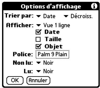PALM TUNGSTEN E - Pour afficher ou masquer une colonne dans la liste du dossier : - 1