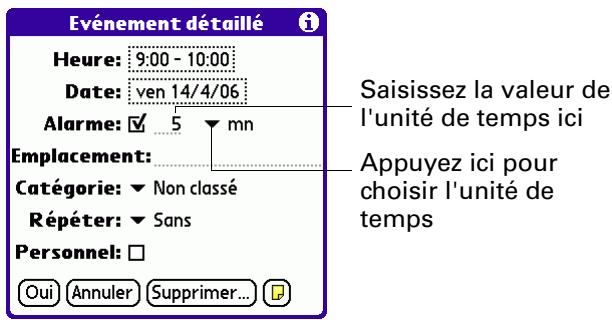 PALM TUNGSTEN E - Pour définir une alarme pour un événement : - 1