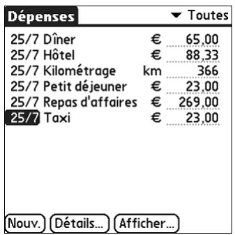 PALM TUNGSTEN E - Pour ouvrir l'application dépenses : - 1