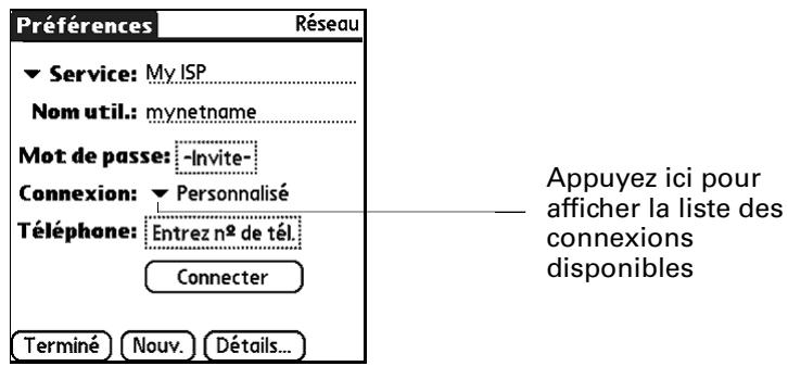 PALM TUNGSTEN E - Pour choisir une connexion - 1