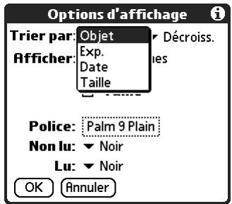 PALM TUNGSTEN E - Pour changer l'ordre de tri : - 1