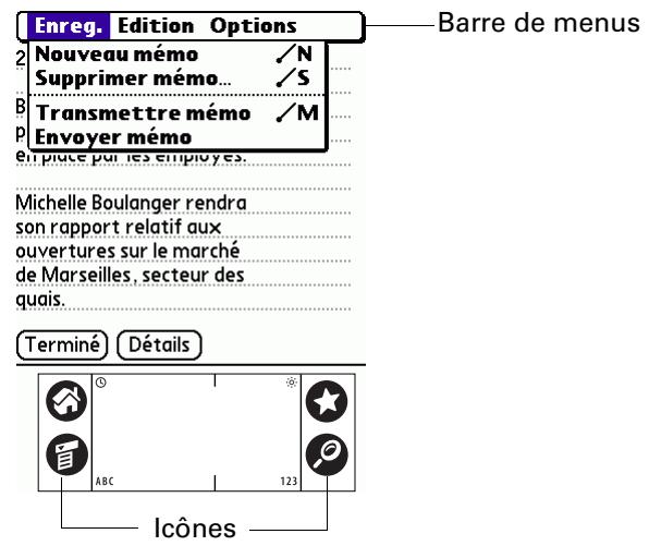 PALM TUNGSTEN E - Composants de l'interface de l'ordinateur de poche - 1