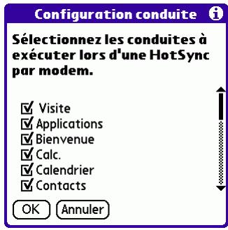 PALM TUNGSTEN E - Pour changer la configuration de la conduite pour une opération hotSync par réseau : - 1