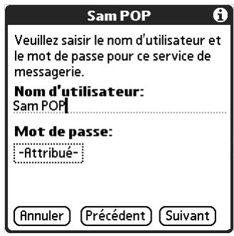 PALM TUNGSTEN E - Pour saisir le nom d'utilisateur et le mot de passe du compte : - 1