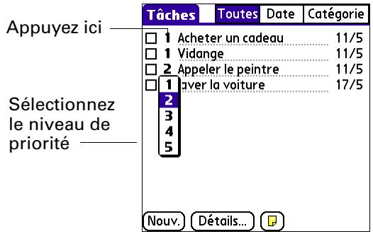PALM TUNGSTEN E - Pour définir la priorité d'une tâche : - 1