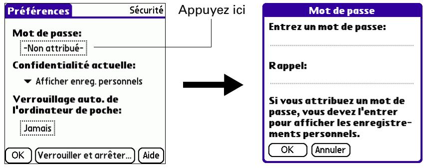 PALM TUNGSTEN E - Pour affétrer un mot de passe : - 1
