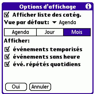 PALM TUNGSTEN E - Définition des options d'affichage de la vue mensuelle - 1