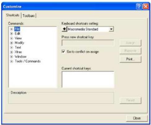 MACROMEDIA FREEHAND MX-UTILISATION DE FREEHAND - Personnalisation des raccourcis - 1