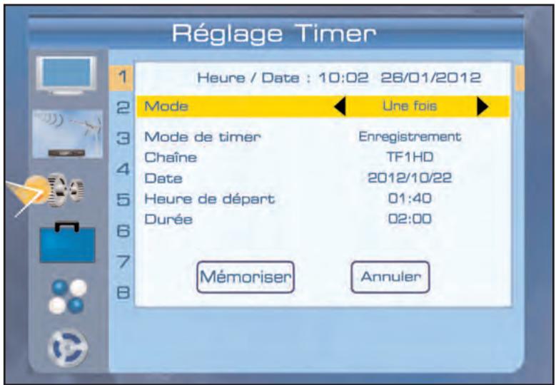SERVIMAT TNT65HDU - REGLAGES SYSTEME (menu Réglages Timer pour programmer un enregistrement) - 1
