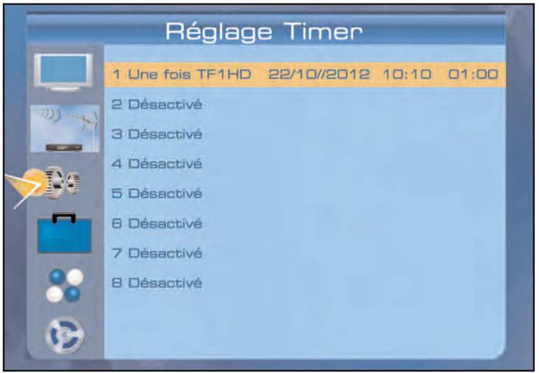 SERVIMAT TNT65HDU - REGLAGES SYSTEME (menu Réglages Timer pour supprimer un enregistrement) - 1