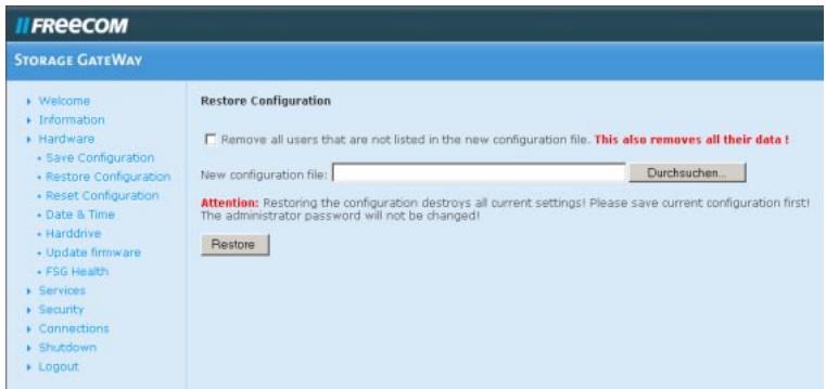 FREECOM FSG-3 - Restaurer la configuration - 1