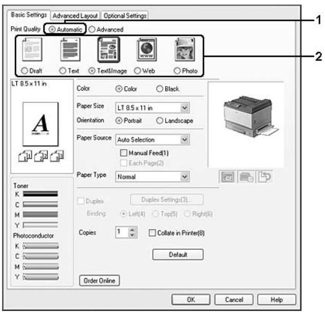 EPSON ACULASER C9200DN - Utilisation du paramètre automatique - 1