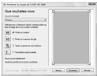SHARP 6020 - Sélectionnez l'alimentation papier et le type d'image, puis cliquez sur le bouton "prévisualiser". - 1