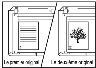 SHARP 6020 - Lorsque le témoin de départ copie s'allume, retirez le premier original, puis placez l'original à copier, côté verso contre la vitre d'exposition. fermez le couvercle. - 1