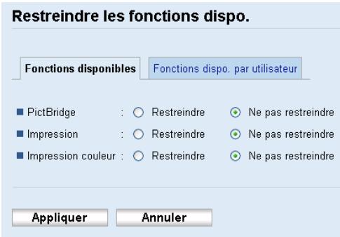 RICOH SP C252DN - Activation des paramètres de restriction utilisateur - 1