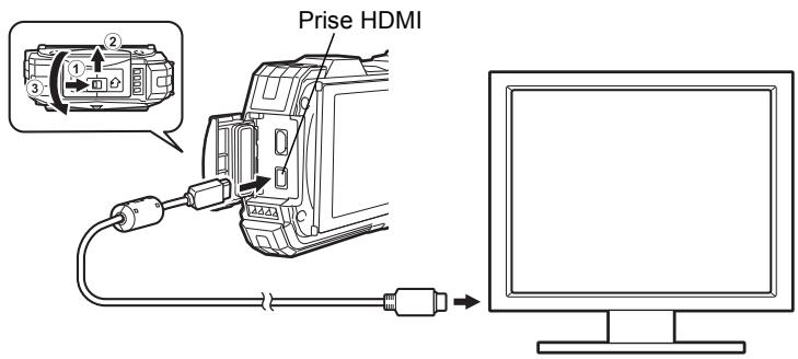 RICOH WG-30 - Connexion de l'appareil photo à une prise HDMI - 1