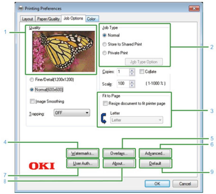 OKI C532DN - - Onglet [options de travail] - 1