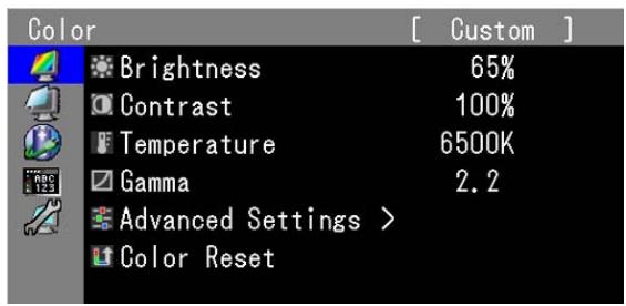EIZO COLORGRAPHIC CG223W - Affichage du menu de réglage - 2