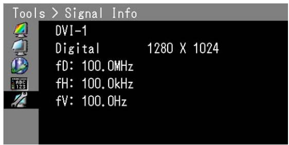 Outils > Informations sur le signal DVI-1 Numérique 1280 x 1024 fD : 100,0 MHz fH : 100,0 kHz fV : 100,0 Hz