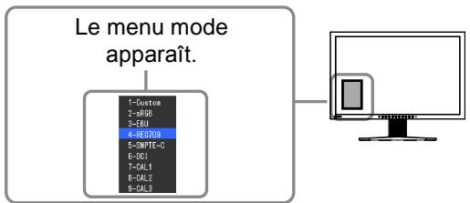 Le menu mode apparaît. 1=Dustes 2=aR88 3=FBU 4=REGD09 5=SMFTE-C 6=DCI 7=CAL1 8=CAL2 9=CAL3