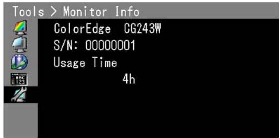 Outils > Informations sur le moniteur ColorEdge CG243W N° de série : 00000001 Temps d'utilisation 4h