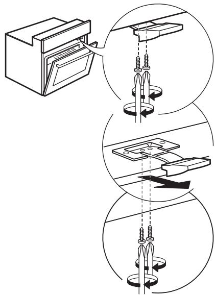 Technical diagram illustrating three steps of screw installation on a device, showing mechanical assembly and mounting details.