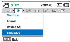 STBY [220Min] Settings Format Default Set Language MENU Exit