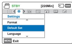STBY [220Min] Settings Format Default Set Language MENU Exit