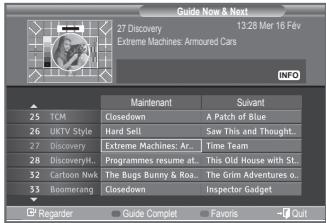 Guide Now & Next 27 Discovery 13:28 Mar 16 Fev. Extreme Machines: Armoured Cars INFO Maintenant Sulvant 25 TCM Closedown A Patch of Blue 26 UKTV Style Hard Sell Saw This and Thought... 27 Discovery Extreme Machines: Ar... Time Team 28 Discovery... Programmes resume at... This Old House with St... 32 Cartoon Nwk The Bugs Bunny & Roa... The Grim Adventures o... 33 Boomerang Closedown Inspector Gadget ☑ Regarder Guide Complet Favons Quit