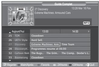 Guide Complet 27 Discovery Extreme Machines: Armoured Cars 13:28 Mar 16 Fév INFO Aujourd'hui 13:00 14:00 25 TCM Closedown 26 UKTV Style Hard Set 27 Discovery Extreme Machines: Arm Time Team 28 Discovery... Programmes resume at 06:00 Cartoon Nwk The Bugs... The Grim... The Cramp... Dexter's L... Boomerang Closedown Regarder Main/Après Favors -24Heures +24Heures Out