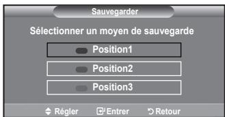 Sauvegarder Sélectionner un moyen de sauvegarde Position1 Position2 Position3 Régler Entrer Retour
