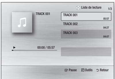 LISTE DE LECTURE 1/3 TRACK 001 TRACK 001 05:57 TRACK 002 04:27 TRACK 003 04:07 00:08 / 05:57 Pause Outils Retour